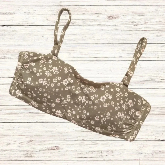 Andie The Bora  Bora Daisy Floral Bikini Top in Olive Sz M Convertible Strapless - Picture 1 of 7